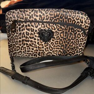 Betsey Johnson Leopard and Black Crossbody Wallet Bag